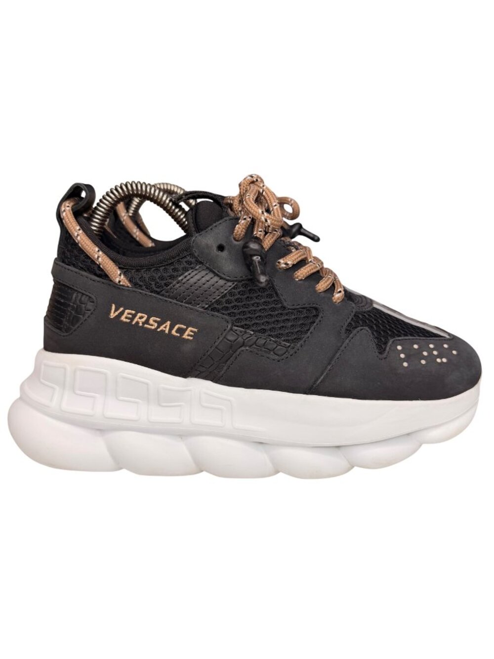 Versace Chain Reaction Black Suede leather Chunky Fashion Sneakers Women 37/7